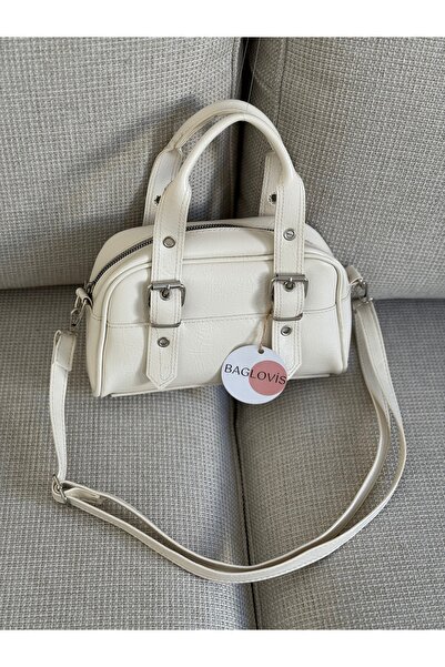 BAGLOVİS ASKILARI AYARLANABİLİR TOKA DETAYLI KREM KADIN OMUZ ÇANTASI En25 Boy15
