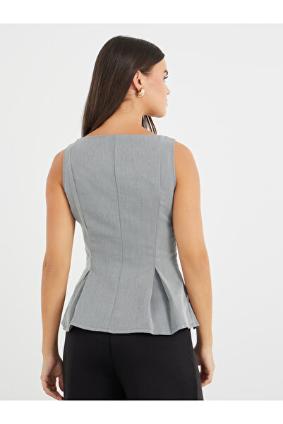 Styli Contrast Double Breasted Button Detail Peplum Top