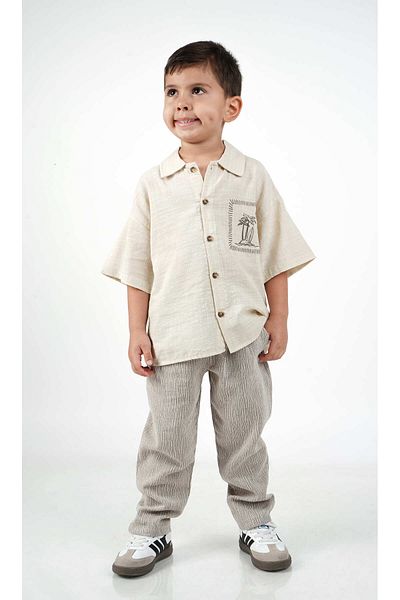 c.c.l. coccolin kids baby clup Boy's Oversize Linen Trousers with Shirt 2-Piece Double Set