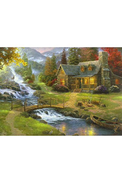 ve Tablou Canvas, Peisaj, Toamna, Rau, Munte, Copaci, Casuta 70 x 50 cm, Mult...