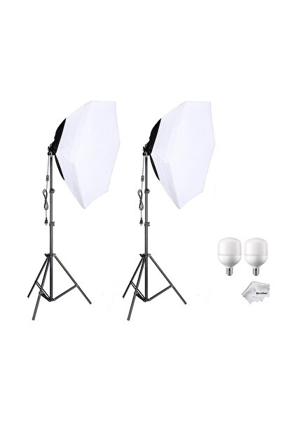 AZT 2 li Youtube Vlog Tiktok vb Canlı Yayın için 70cm Octagon Softbox 130w Am...