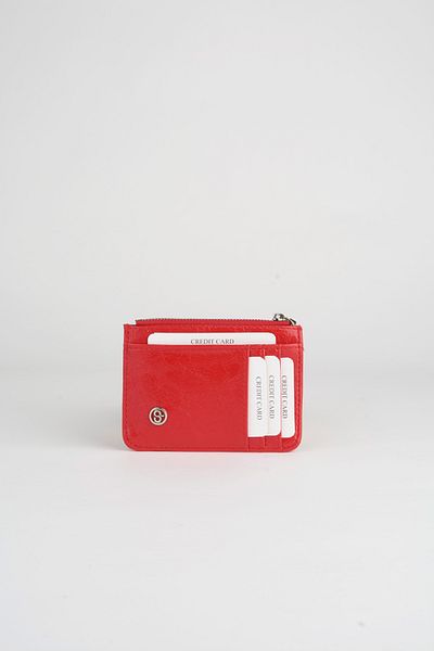 Vivaq Women's Red 6 Card Holder Compartment Faux Leather Card Holder with Zipper and Snap Closure