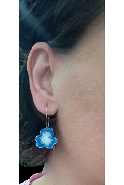 Bloomflorart Neon Mavi Çiçek Küpe- Neon/Epoksi