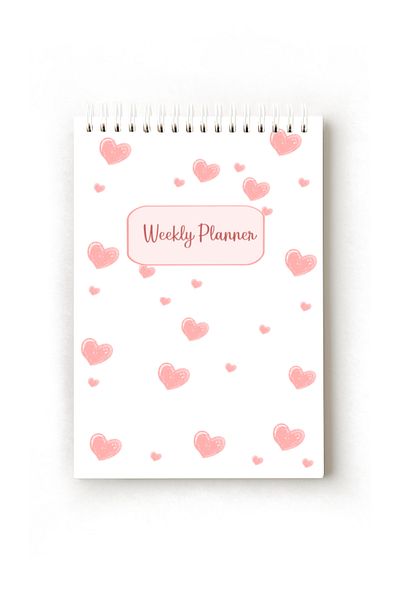 Handeto Kraft Heart Themed English Weekly Planner, Weekly Planner, A5 Planner, Spiral Planner, Ring Binder