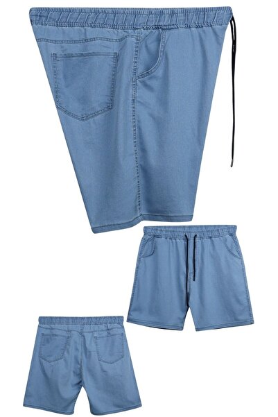 marufshop Büyük Beden 120 - 157 Kilo Arası İçin Uygun Bedenli Erkek Likralı Bağcıklı Kot Şort