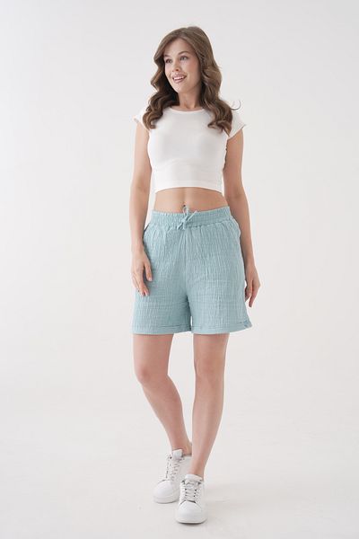saint majesta 100% Cotton Muslin Women's Shorts - Relaxed Fit, Lace-Up Elastic Waist, Functional Pockets Sm002
