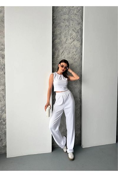 MevaMoss Women's Crop Wide Leg Pants Bottom Top Set