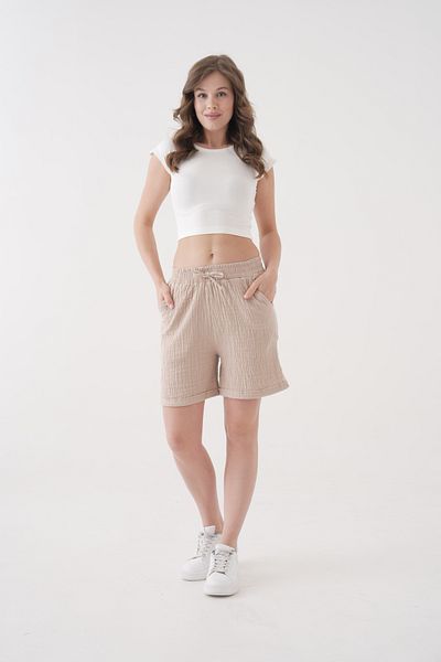 saint majesta 100% Cotton Muslin Women's Shorts - Relaxed Fit, Lace-Up Elastic Waist, Functional Pockets Sm002