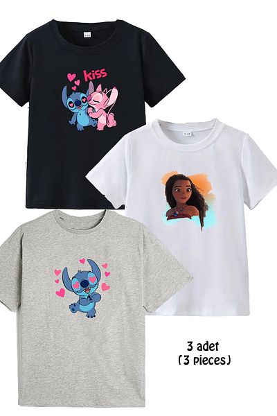 makiteks Μπλουζάκι 3 τεμαχίων βαμβακερό χτενισμένο αγόρι με στάμπα μπλουζάκι 5 6 7 8 9 10 11 12 13 14 ετών Lilo Moana