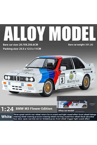 Choice White Box 1:24 M3 E30 1988 Mpower Floral Version Alloy Diecast Painting Car Model Sound Light Privat
