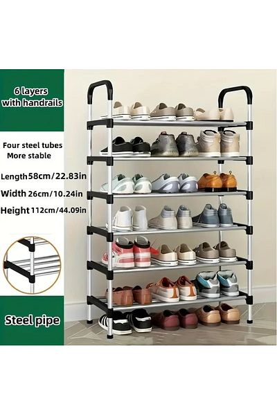 Generic Multi-purpose metal shoe rack, 6-tier, dividable and expandable shoe rack, home organization tool
