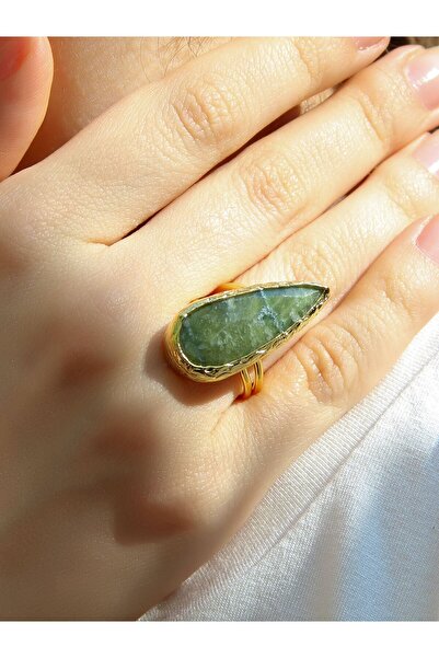 Esha Store Doğal Taş Zebercet(Peridot) Doğal Taşlı Ayarlanabilir Altın Kaplam...