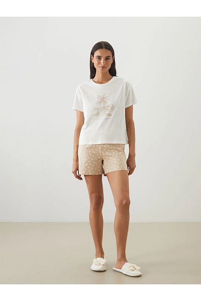 LC Waikiki Set de pijamale pentru femei LCW DREAM cu imprimeu bej