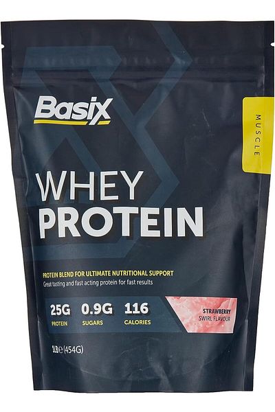 Basix - Muscle Whey Protein - Strawberry Swirl Flavour - 1Lb