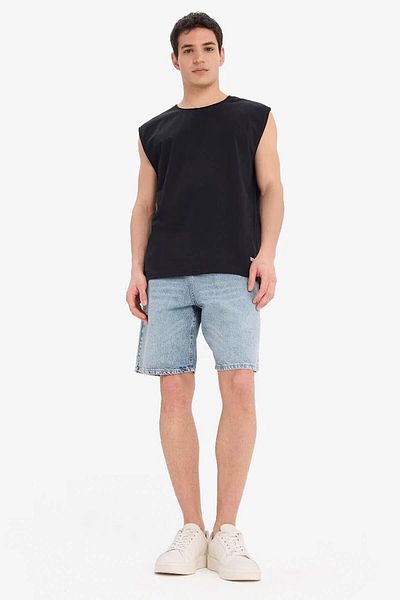 DeFacto Ανδρικό αμάνικο μπλουζάκι Boxy Fit Crew Neck Μαύρο C7205ax/bk81