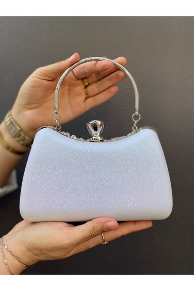 H&D COLLECTİON Πολύ κομψή βραδινή τσάντα με μακριά λουριά διπλής όψης με κρυστάλλινη πέτρα