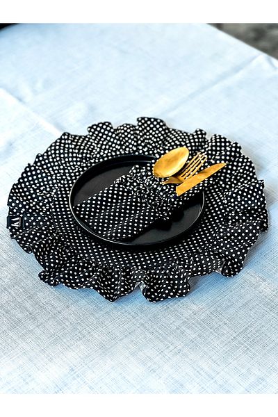 KaiHome Doritta Polka Dot Λινό Θήκη 3 θέσεων για μαχαιροπίρουνα 4 τεμαχίων