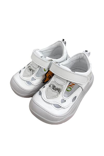 NİNO BEBE Nino Genuine Leather Orthopedic Sole Baby Girl Summer Heart Glitter First Step Shoes