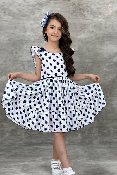 ABİYEKİDS Buckle Floral Bow Holiday Children's Dress Navy Blue Aby216