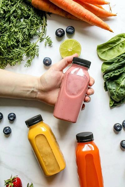 MEDUSHOP 6Pcs 500ml Smoothie Detox Bottle Transparent Plastic Leak-Proof Lid Juicing Bottle with Corner