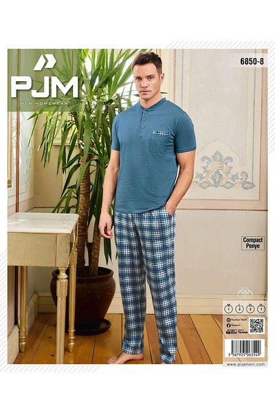 Pijamoni Set pijamale cu mânecă scurtă pentru bărbați cu guler cu nasturi 6850/8 - 1 bucată