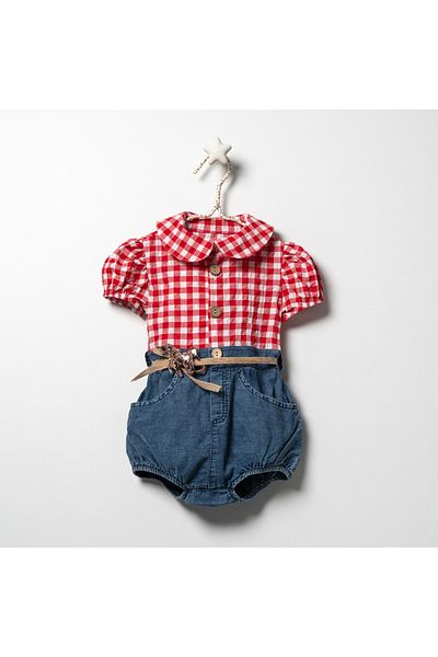 ministok Red Gingham Baby Girl Jumpsuit