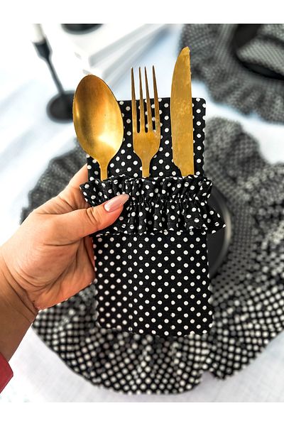 KaiHome Doritta Polka Dot Λινό Θήκη πιρουνιού-κουταλιού-μαχαιριού 3 θέσεων 6 τεμαχίων