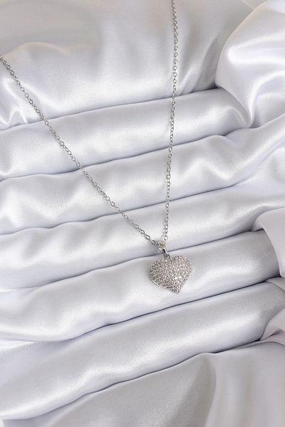 Skygo 316L Steel Chain Silver Color Zircon Stone Detail Heart Model Women's Necklace - Tj-Bko7811