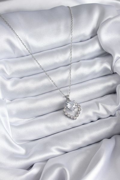 Skygo 316L Steel Chain Silver Color Zircon Stone Heart Model Women's Necklace - TJ-BKO7829