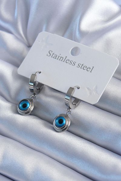 Skygo 316L Steel Silver Color Evil Eye Bead Model Women's Earrings - TJ-BKP8000