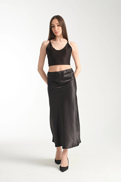 İLKCET MODA Satin Midi Women's Skirt