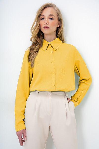 Trend Alaçatı Stili Gelbes Basic-Viskosehemd für Damen ALC-X5442