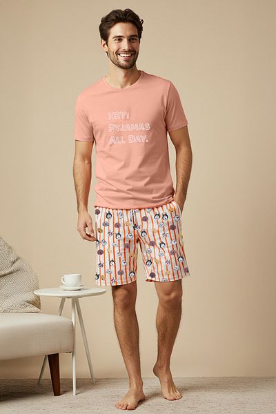 Trendyol Collection Orangefarbenes Hunde-Pyjama-Set mit normaler Passform – TMNSS23PT00000