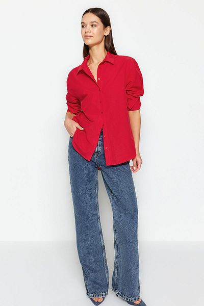 Trendyol Collection Gránátalma virág laza szövésű ing TWOAW20GO0107
