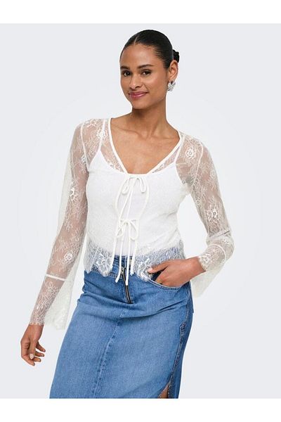 ONLY Onljena L/S Lace V-Neck Tie Top Ox Wvn