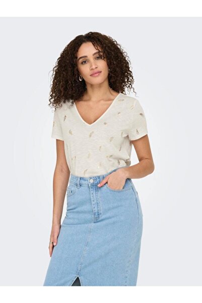 JDY Jdydora Dodo S/S Foil V-Neck Top Jrs