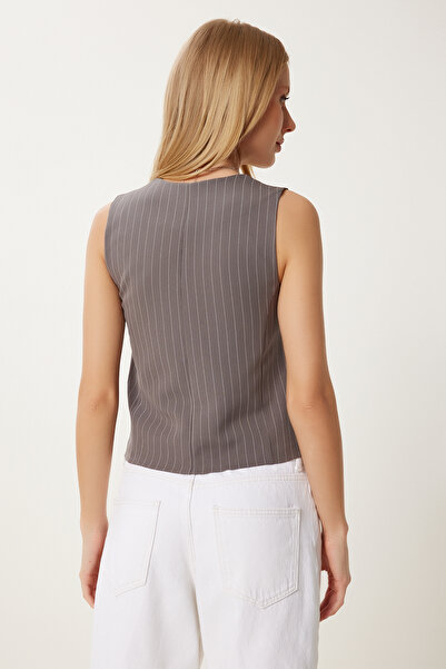 Happiness İstanbul Дамски тъкан елек на райета с опушено райе GK00018