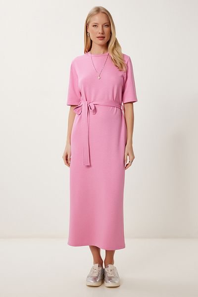 Happiness İstanbul Damen Candy Pink Gürtel Stretchy Strickkleid DZ00125