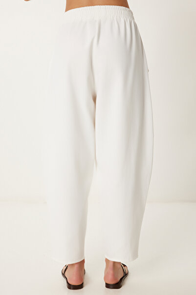 Happiness İstanbul Női Ecru zsebes Gabardine vászonnadrág NS00439