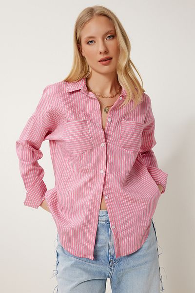 Happiness İstanbul Women's Pink Overisize Crinkle Woven Shirt An00249