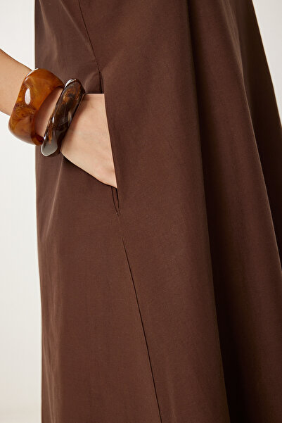 Happiness İstanbul Kadın Kahverengi Bol Rahat Yazlık Maxi Dokuma Elbise MX00182