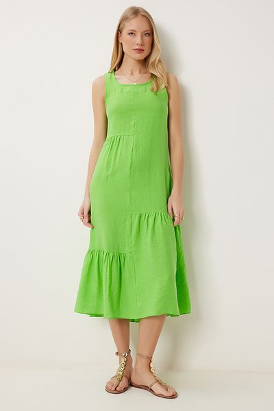 Happiness İstanbul Women's Pistachio Green Flounce Long Ayrobin Dress Gk00021