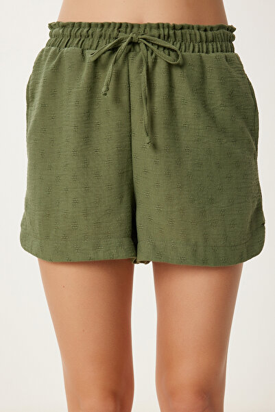 Happiness İstanbul Kadın Haki Cepli Mini Örme Şort UB00389