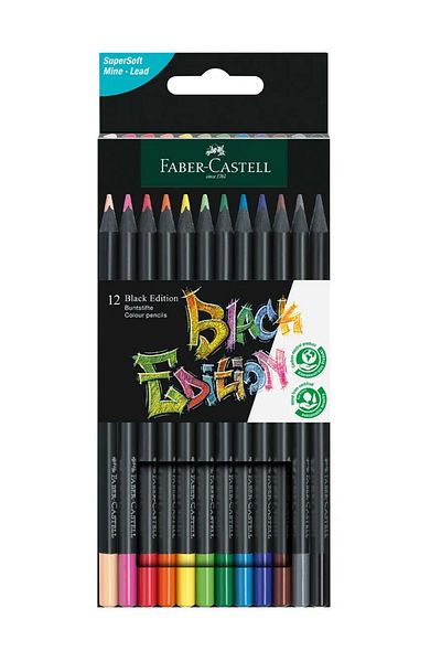 Faber Castell Black Edition Crayons 12 Colors Black Paper Compatible Ergonomic Triangle Body