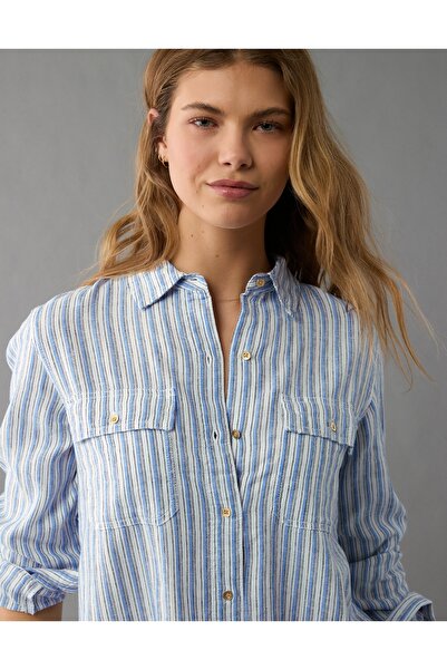 AMERICAN EAGLE Ae Weekend Vibes Long-Sleeve Button-Up Shirt