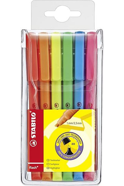 Stabilo - flash - Fosforlu Kalem - 6'lı Paket - Çeşitli Renkler