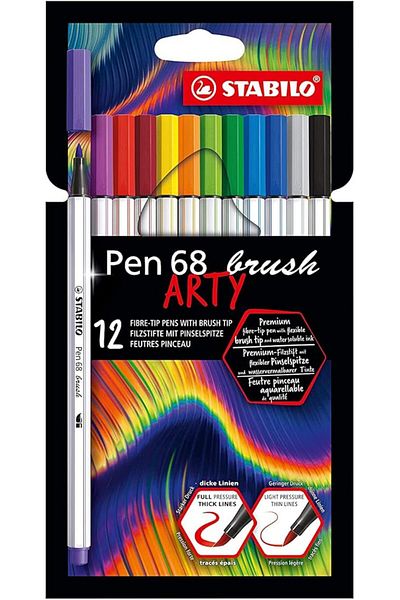 Stabilo Pen 68 Brush Arty - Premium Felt Pen - Pack of 12 - Various Colors