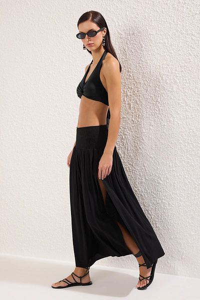 Trendyol Collection Black Maxi Woven Beach Skirt Tbess25Et00012
