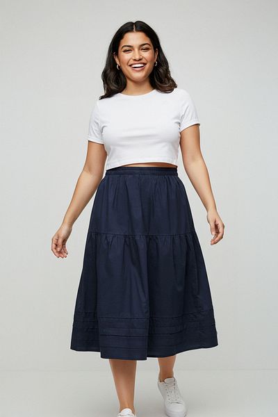 Trendyol Curve Μπλε Navy A-Line υφαντή φούστα μεγάλου μεγέθους TBBSS25AZ00010