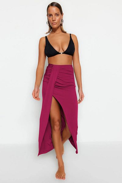 Trendyol Collection Fusta de plajă tricotată maxi burgundă TBESS23ET00021